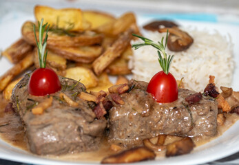 Traditional filet mignon al poivre, typical French recipe