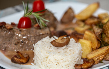 Traditional filet mignon al poivre, typical French recipe