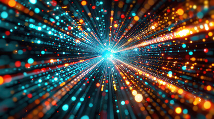 Fototapeta premium abstract fractal background with glowing particles in space. Futuristic network of shimmering light and energy, creating a dynamic pattern of motion and connection.