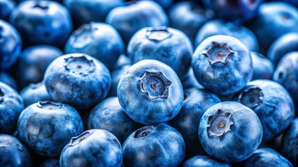 A close-up shot of blueberries against a soft blue backdrop