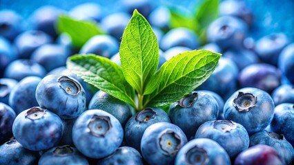 A close-up shot of blueberries against a soft blue backdrop