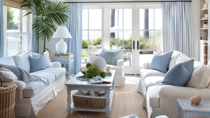 Fototapeta premium Light and Airy Coastal Living Room Retreat
