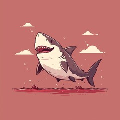 Playful cartoon shark in vivid colors, simple lines and curves, fun underwater theme illustration
