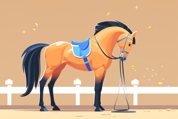 Stylized vector horse created with flat colors and basic shapes, set against a brown background, minimal vector aesthetics