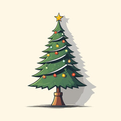 Hand Drawn Christmas Tree and Lights Illustration