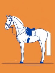 Vector graphic of a horse in a flat color style, minimal shapes and details on a warm brown background, vector art