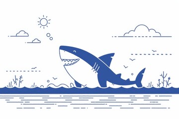 Cartoon shark, colorful and simplistic, with a whimsical expression, stylized for a fun educational poster