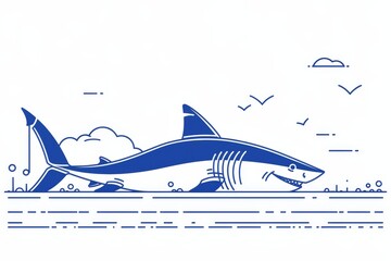 Cartoon shark, colorful and simplistic, with a whimsical expression, stylized for a fun educational poster