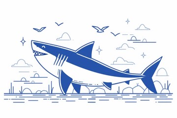 Cartoon shark, colorful and simplistic, with a whimsical expression, stylized for a fun educational poster