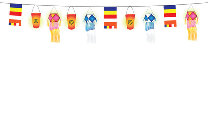 buddhist flag, vesak lantern, vesak day background with copy space