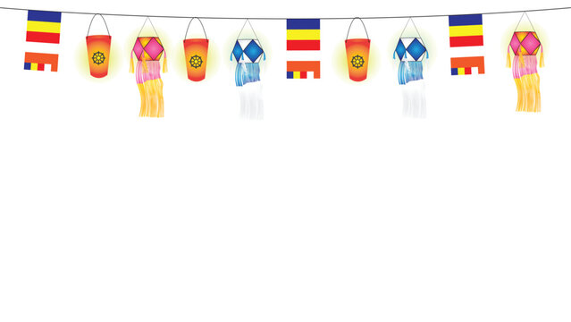 buddhist flag, vesak lantern, vesak day background with copy space