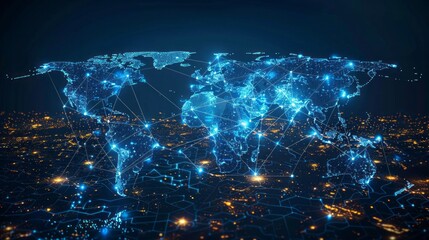 World connection concept. Illustration of world map point, line, composition, representing the global, Global network connection. 