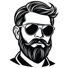 A beard with sun glass a mustache vector silhouette 
