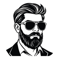 A beard with sun glass a mustache vector silhouette 