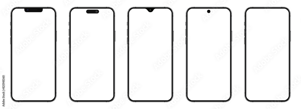Aufkleber smartphone mockup set with transparent screen isolated on transparent background, detailed mobile ph
