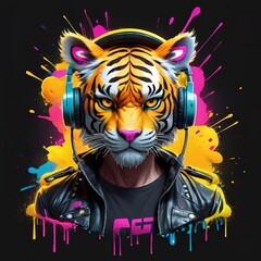 Illustration of a cute animal with a colorful splash concept that is suitable for t-shirt designs. Clothing Design. Streetwear Design. Logo Animal