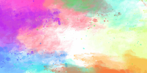 Abstract colorful watercolor pastel drawing paper texture background. Colorful powder explosion on white background. Abstract pastel color dust particles splash. Rainbow trendy isolated design.
