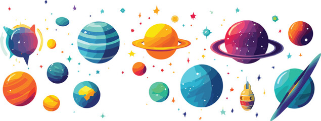 Cartoon space set with planets, stars and planets. Vector illustration