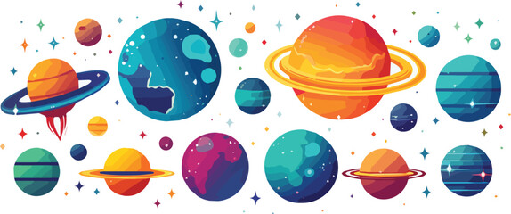 Set of cartoon planets. Vector illustration isolated on a white background.
