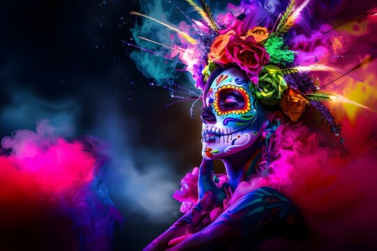 Colorful Catrina for D&iacute;a de los Muertos, Day of the dead. Traditional, religious and mexican celebration.