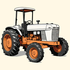 Hand Drawn Farm Tractor Illustration Engraved Style