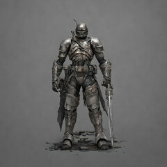Fototapeta premium Fantasy knight in armor with sword and armor. 3d illustration