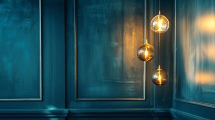 Close up of blue wall with golden decorative elements 