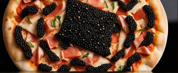 Luxurious serving of pizza with black caviar. - Powered by Adobe
