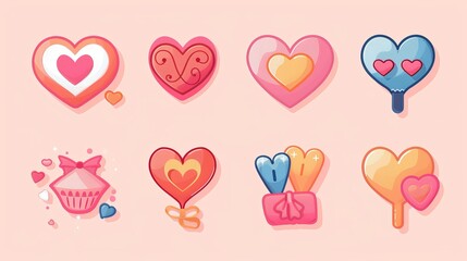 Valentine's Day vector icons show love, hearts, and romance. Use them for Valentine's Day designs.