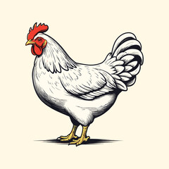 Hand Drawn Rooster Chicken Illustration Engraved Style