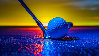Dynamic closeup of golf club and ball on tee, isolated backdrop, perfect for contest and advertising with copy space