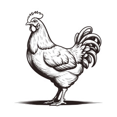 Hand Drawn Rooster Chicken Illustration in Engraved Line