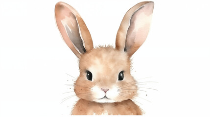 rabbit face water color effect on white background