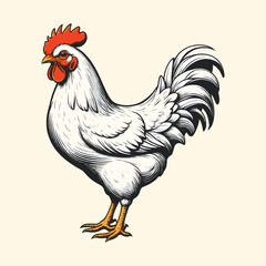 Hand Drawn Rooster Chicken Illustration in Engraved Style