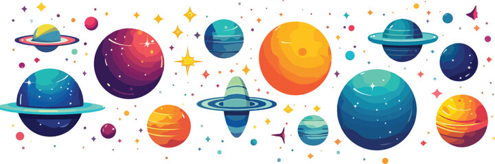 Naklejka premium Cartoon space planets set. Vector illustration of planets and stars.