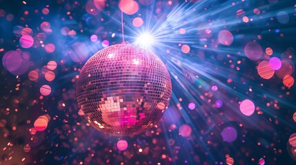 Vivid disco ball with shining streaks of light against a dark, party-ready backdrop.