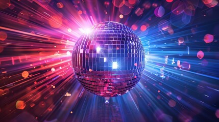 Vivid disco ball with shining streaks of light against a dark, party-ready backdrop.