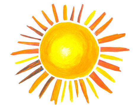 Sonne gemalt isoliert auf wei&szlig;en Hintergrund, Freisteller 