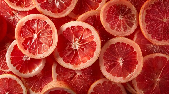 Vibrant Fresh Assortment of Red Pomelos Captured from an Elevated Perspective