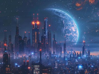 Fototapeta premium Futuristic Sci-Fi Metropolis: A Visionary Urban Landscape