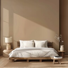 Obraz premium A Minimalist's Sanctuary: Beige and Cozy Bedroom Design Ideas