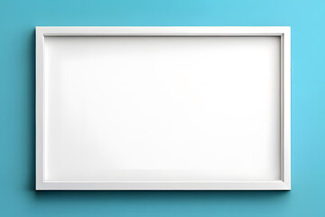 Blank white picture frame on blue background. 3d render illustration