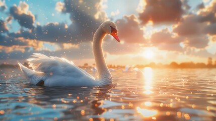 Fototapeta premium The Graceful Swan's Morning Dip
