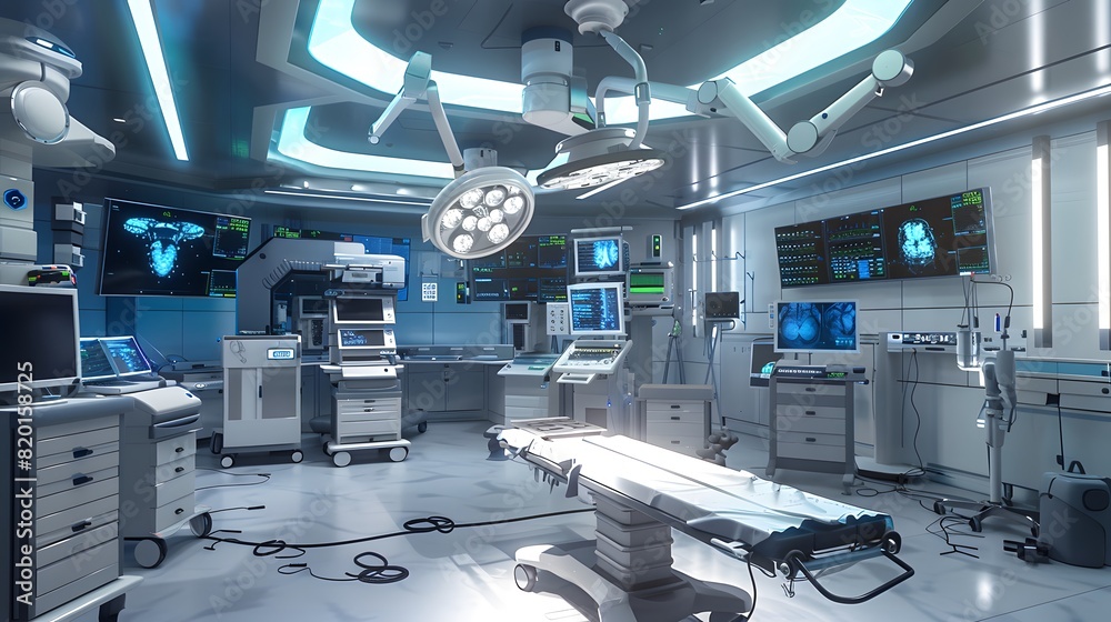 Wall mural high tech surgical room with state-of-the-art equipment, bright lighting, advanced monitoring system - Wall murals