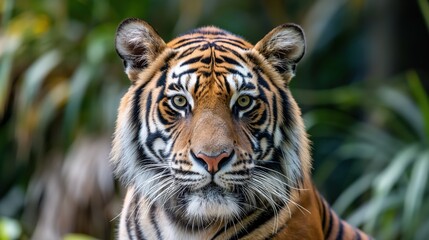 Fototapeta premium A close-up of a tiger intensely looking directly at the camera