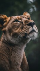 Fototapeta premium A close-up view of a lion cubs face, showing its intricate features and expressions