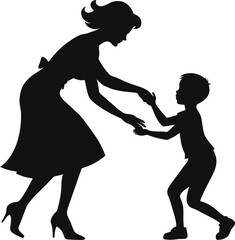 A mother gracefully teaching her child to dance vector silhouette 
