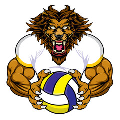 volleyball mascot lion vector illustration design