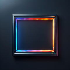 Abstract glowing square frame on dark background. 3D Rendering.