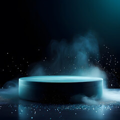 Abstract scene podium for cosmetic product display with smoke and light effect.
